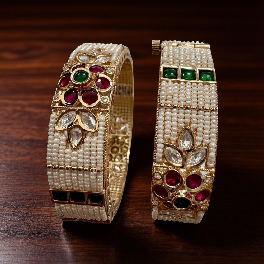 Rajwadi pearl gold plated kada.